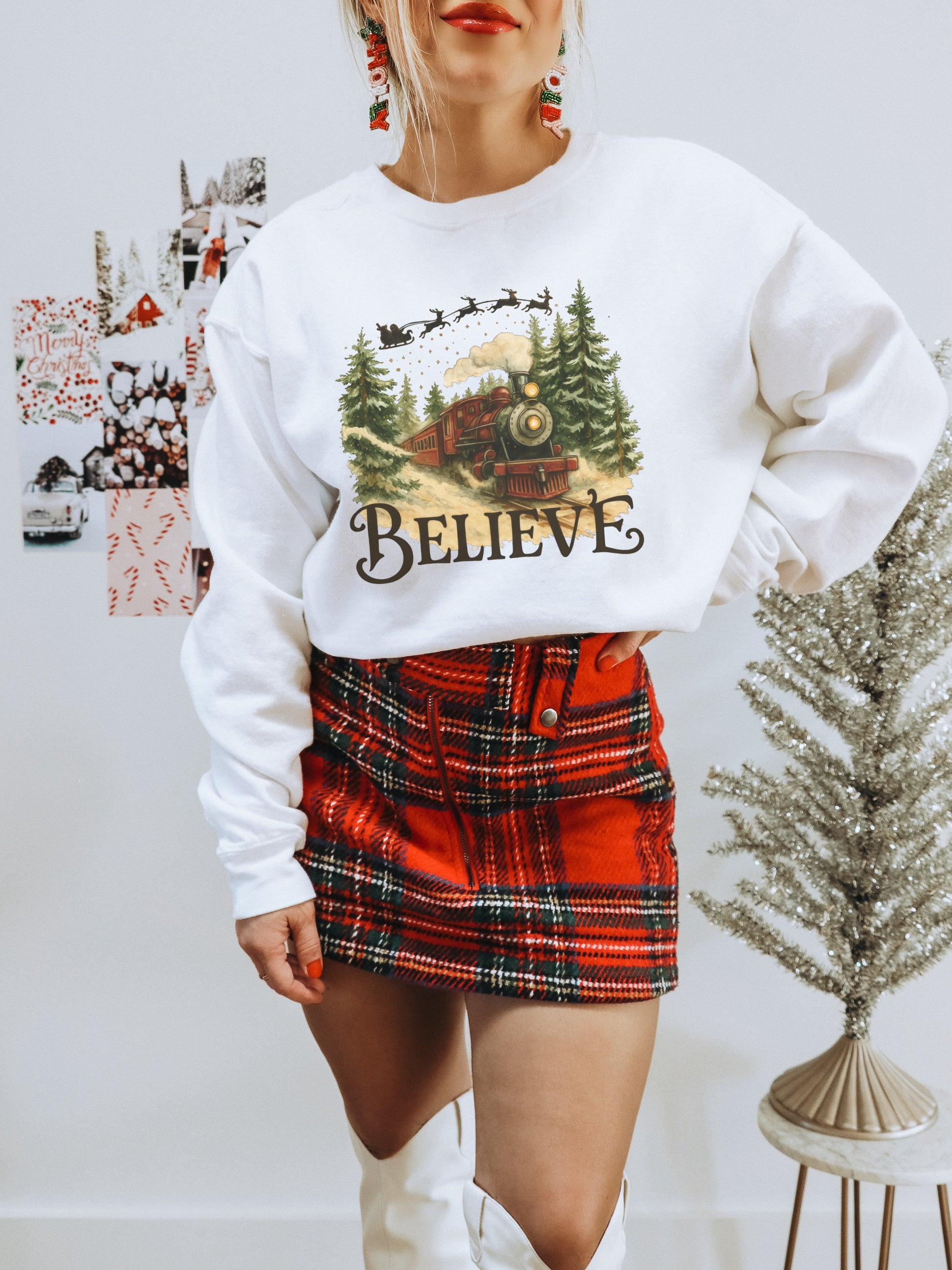 Believe Christmas Train Graphic Sweatshirt
