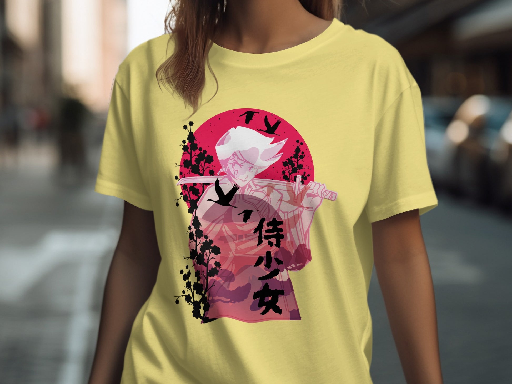 Anime Samurai Graphic Yellow Casual Tee