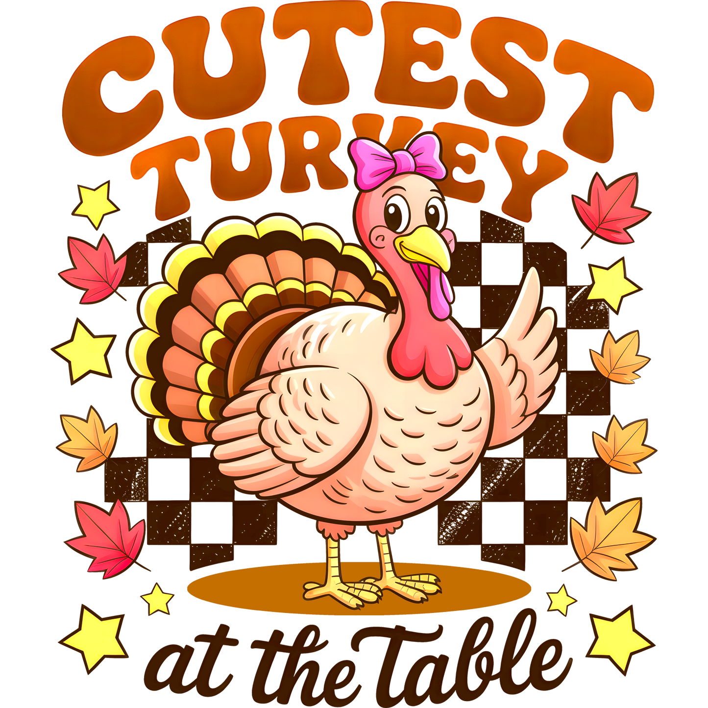 Cutest Turkey at the Table Colorful Festive Design