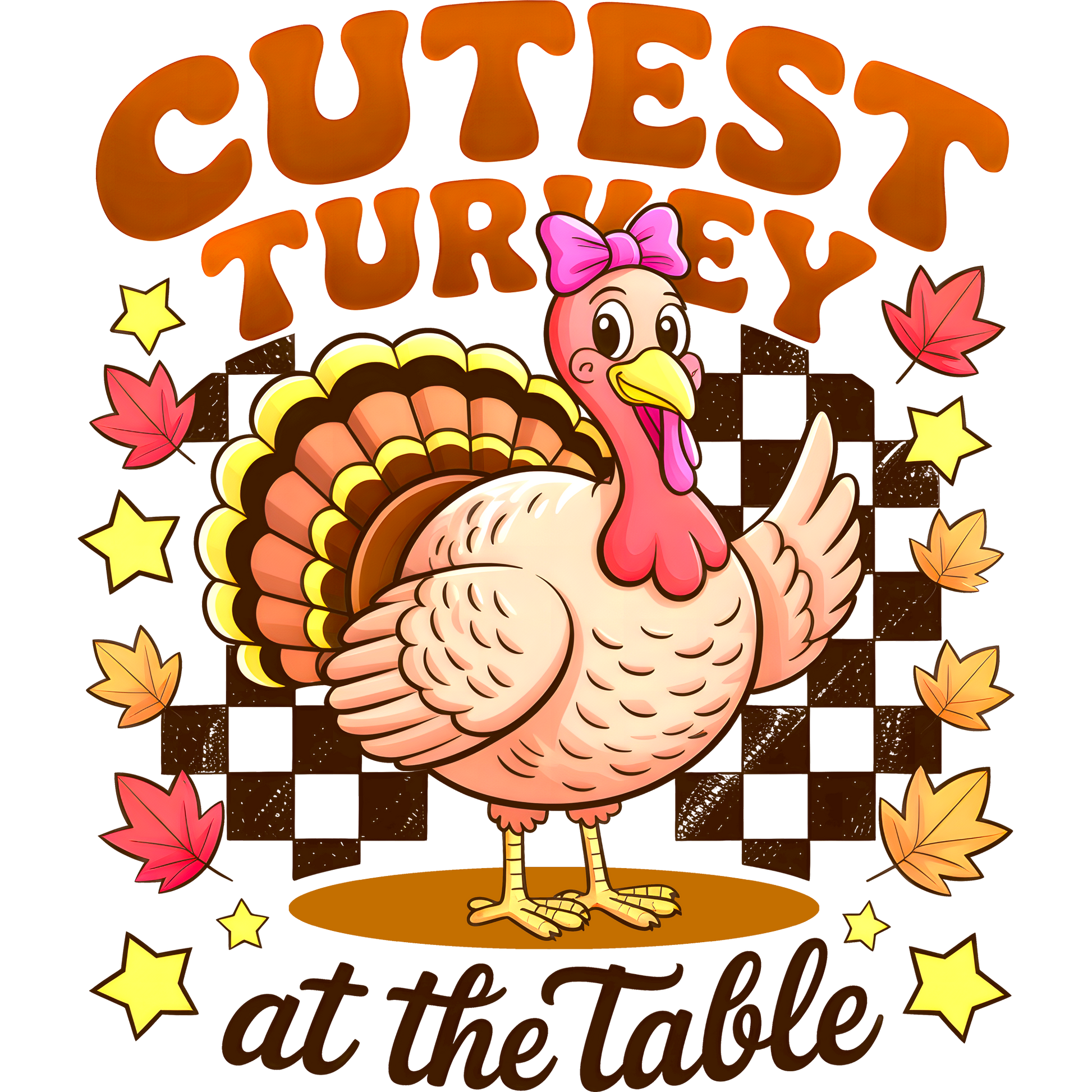 Cutest Turkey at the Table Colorful Festive Design