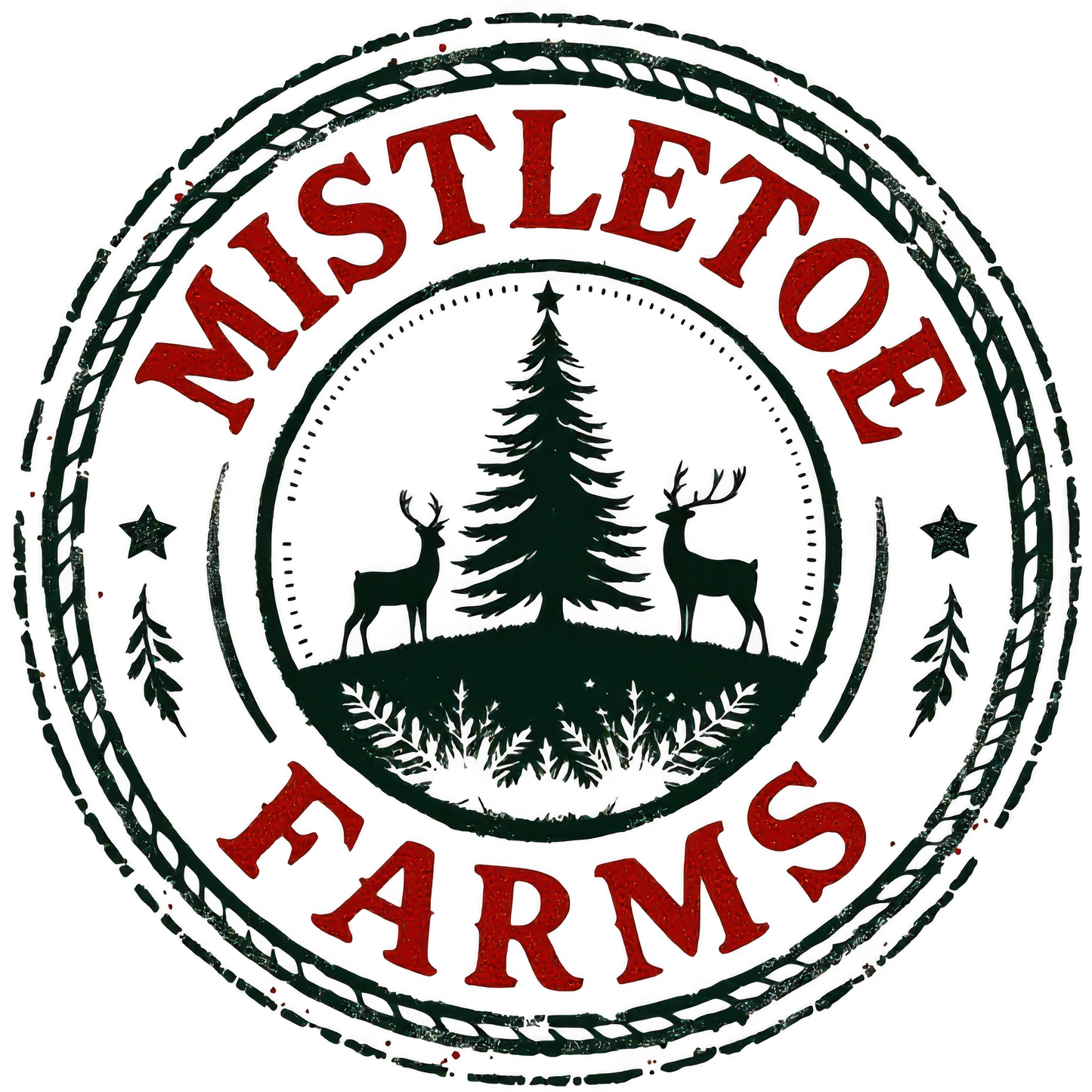 Mistletoe Farms Logo Design with Reindeer Forest Scene
