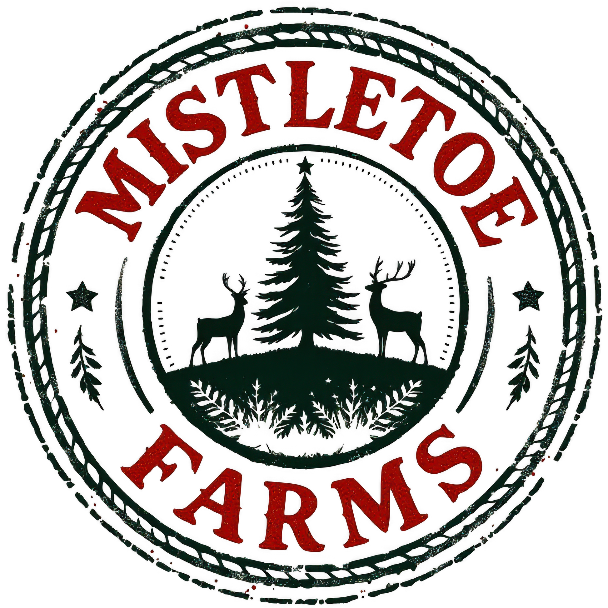Mistletoe Farms Logo Design with Reindeer Forest Scene