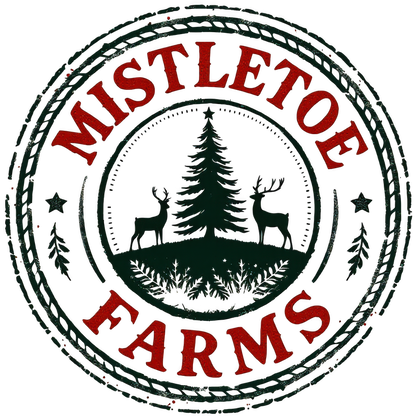 Mistletoe Farms Logo Design with Reindeer Forest Scene