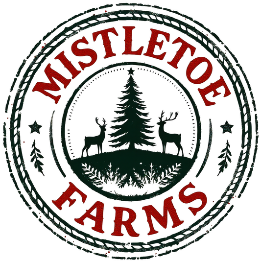 Mistletoe Farms Logo Design with Reindeer Forest Scene