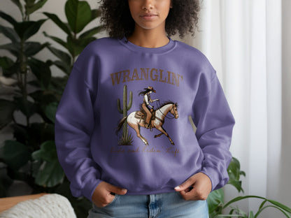Wranglin' Retro Style Saddle and Lasso Life Sweatshirt