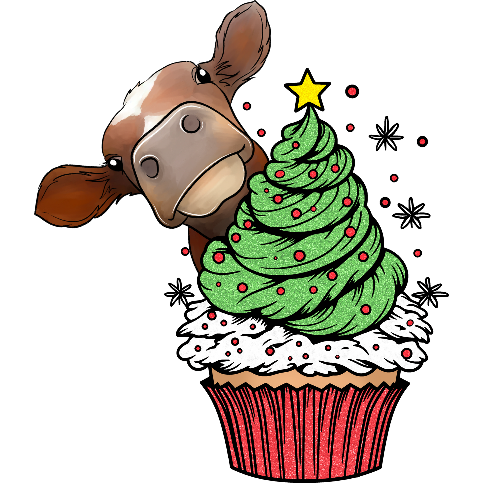 Christmas Cow with Festive Cupcake Graphic product