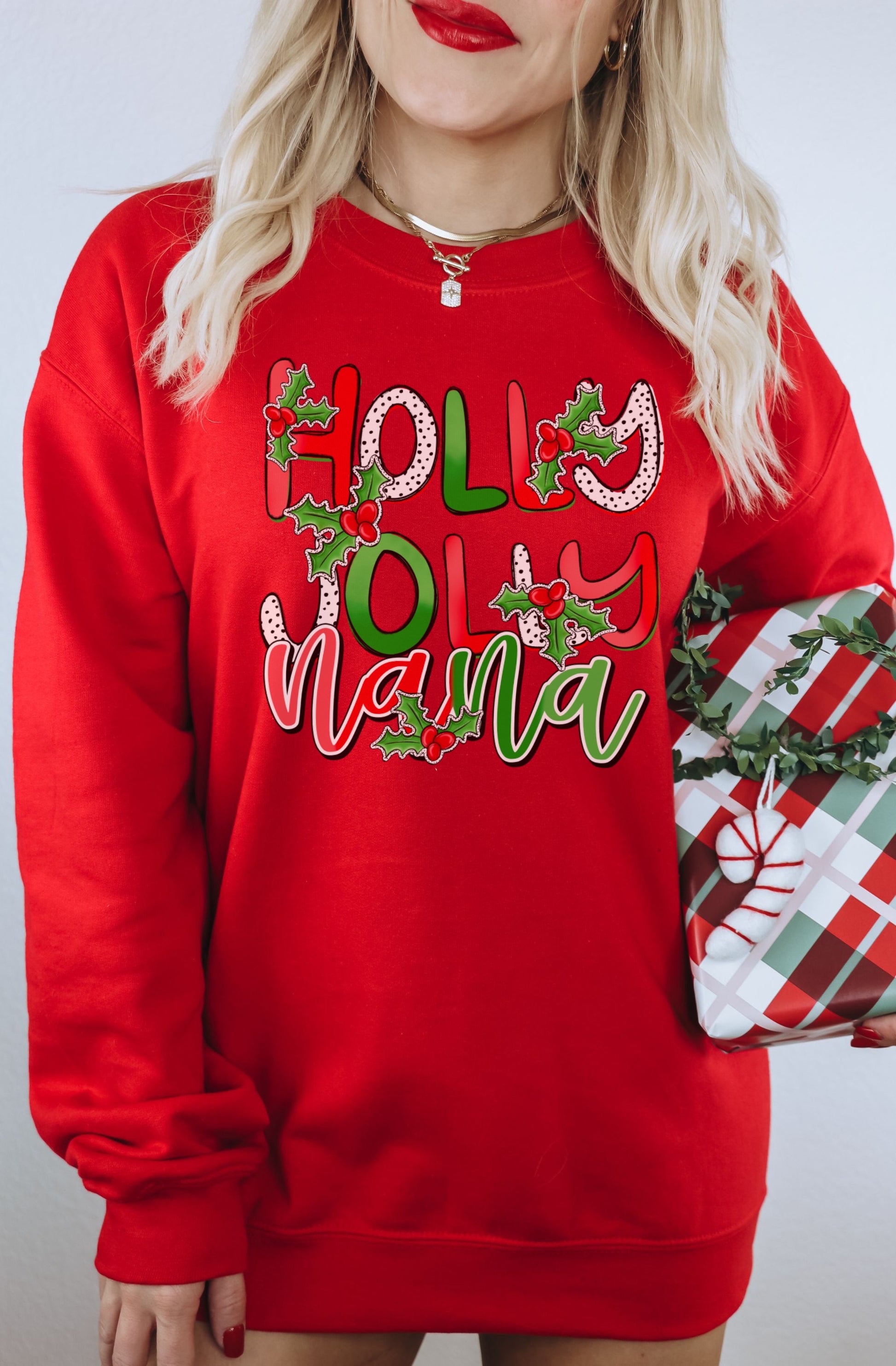 Holly Jolly Mama Festive Red Holiday Sweatshirt