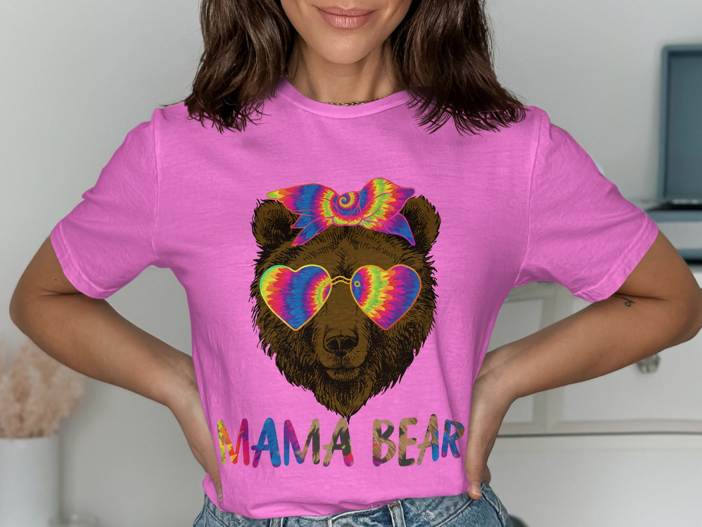 Colorful Mama Bear Graphic Tee Shirt for Women