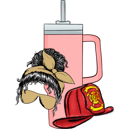 Firefighters Theme Pink Tumbler Cup Gift for Her