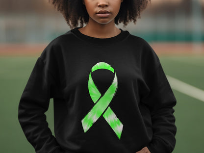 Eye-Catching Green Ribbon Design on Black Sweatshirt