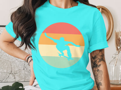 Skateboarder Graphic Tee with Retro Sunset Design
