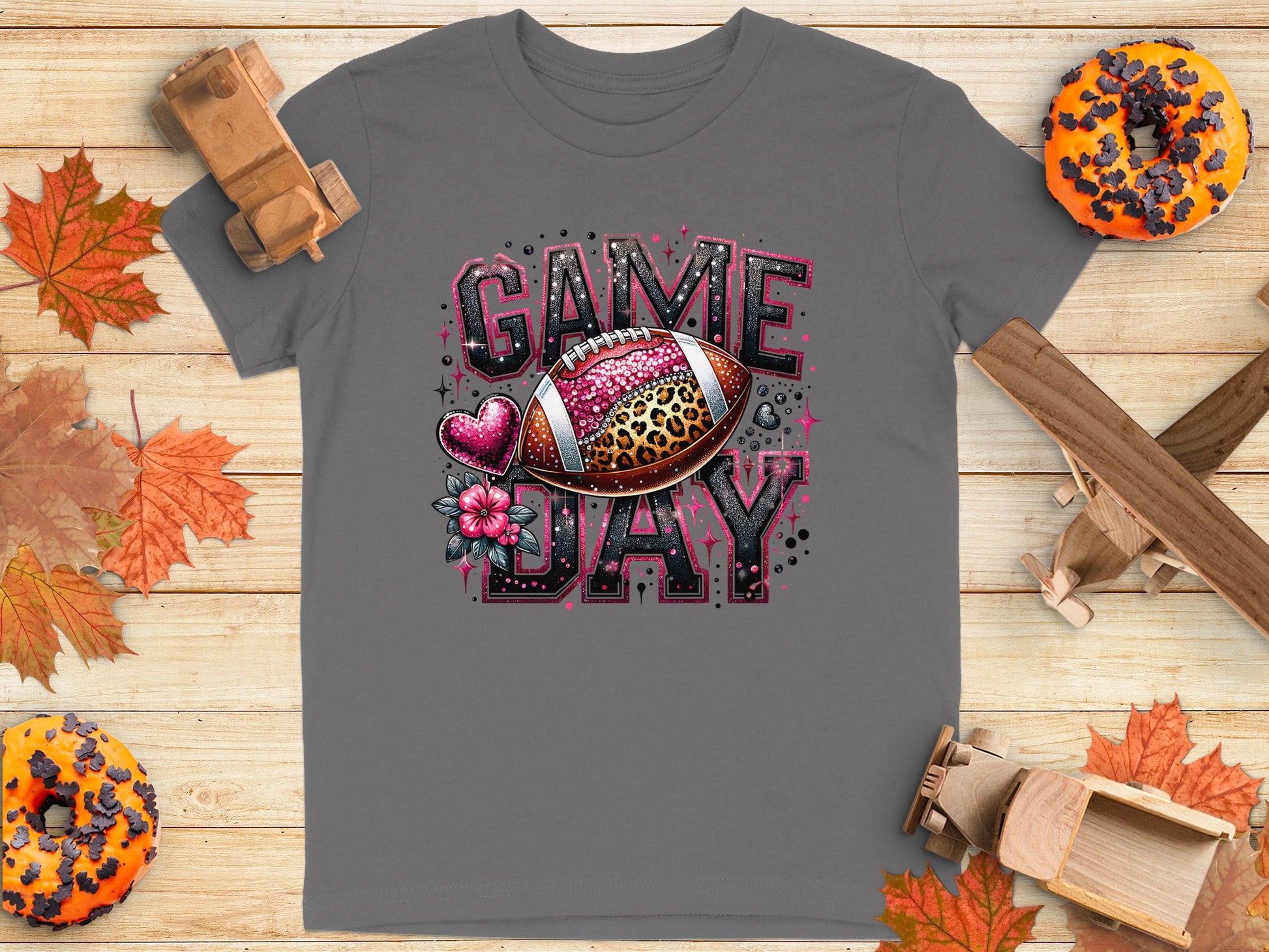 Game Day Football Leopard Pink Hearts T-Shirt product