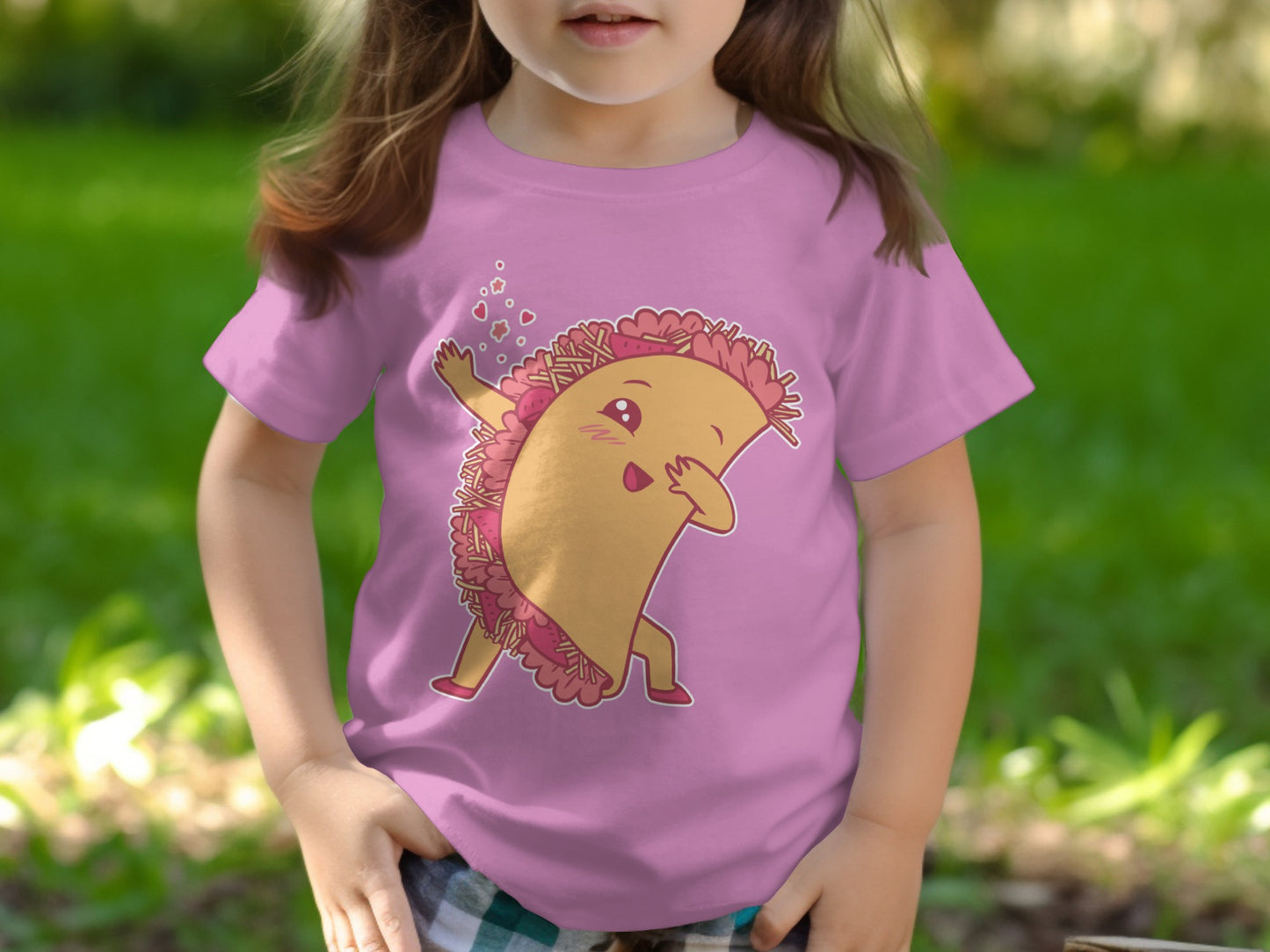 Cute Dancing Taco Graphic on Pink Kids T-Shirt