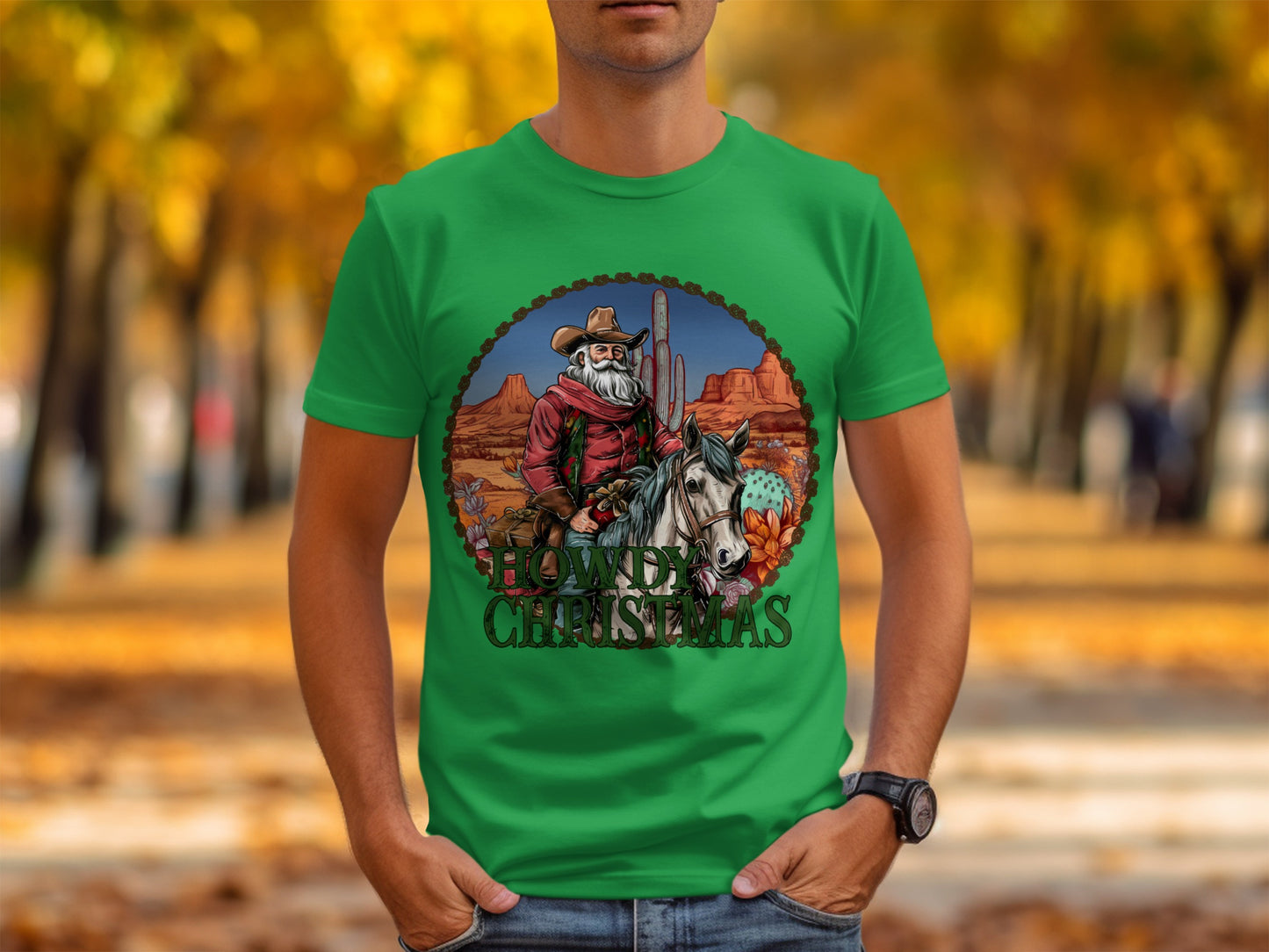 Holiday Cowboy Riding Horse Howdy Christmas T-shirt