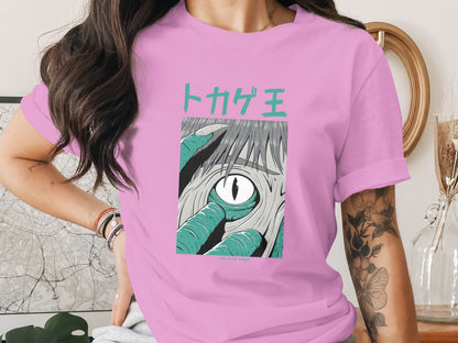 Unique pink T-shirt with Japanese manga style design