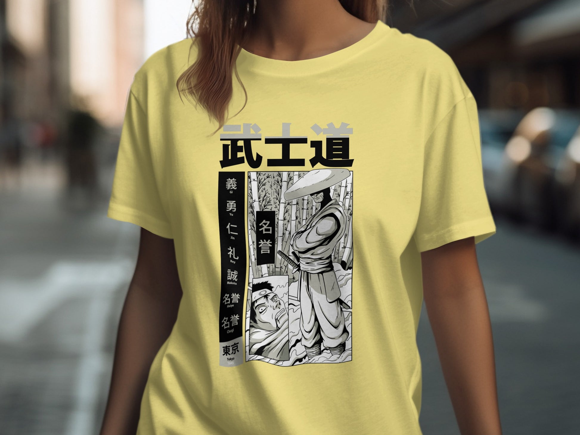 Bushido Streets Art Yellow Tee Captures Samurai Spirit