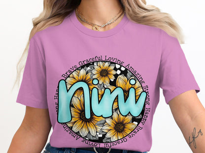 Nini Brave Graceful Loving Amazing Sunflower Shirt