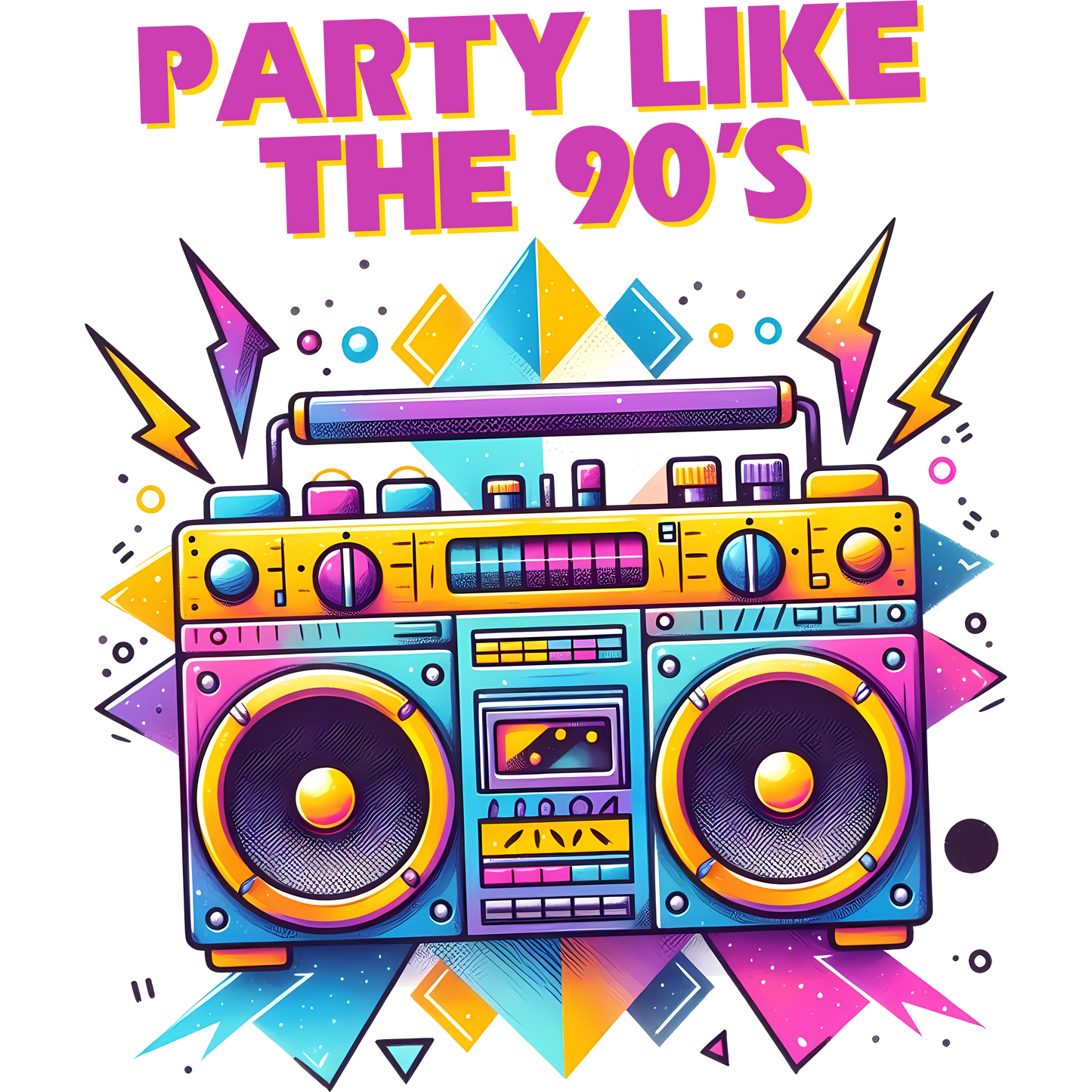 Retro Boom Box Party Like the 90's Graphic Design