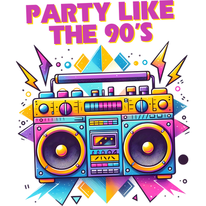 Retro Boom Box Party Like the 90's Graphic Design