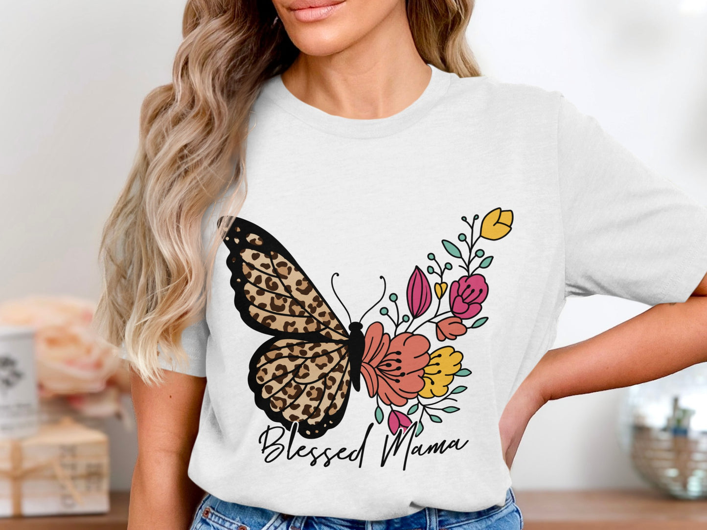 Blessed Mama Butterfly Floral Graphic Tee