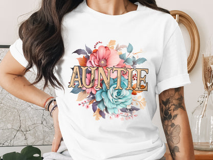 AUNTIE Floral Typography Graphic Design Shirt