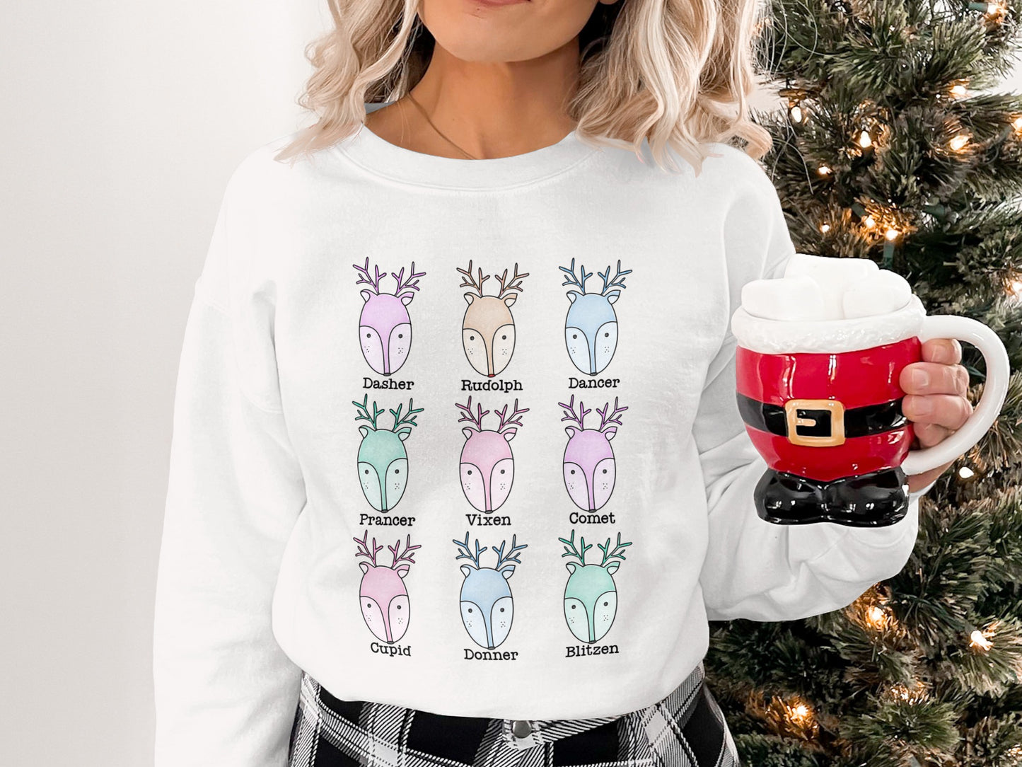 Festive Reindeer Graphic Long Sleeve Holiday Shirt