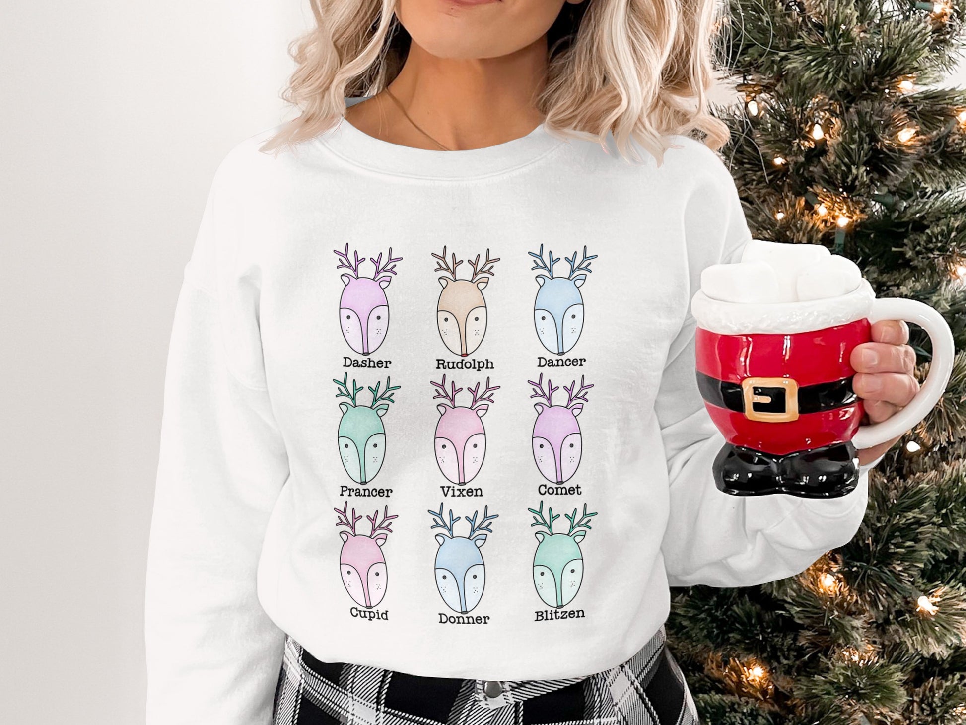Festive Reindeer Graphic Long Sleeve Holiday Shirt