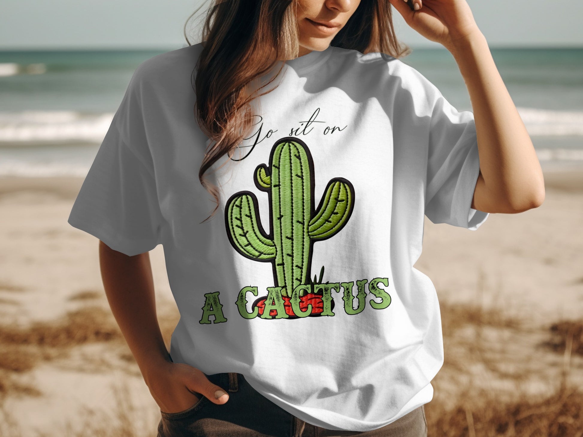 Go Sit on a Cactus Graphic Print T-Shirt