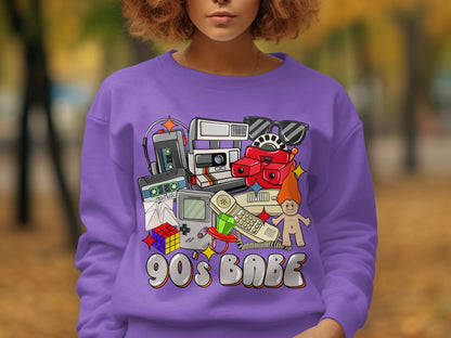 Nostalgic 90's Babe Sweatshirt with Retro Icons