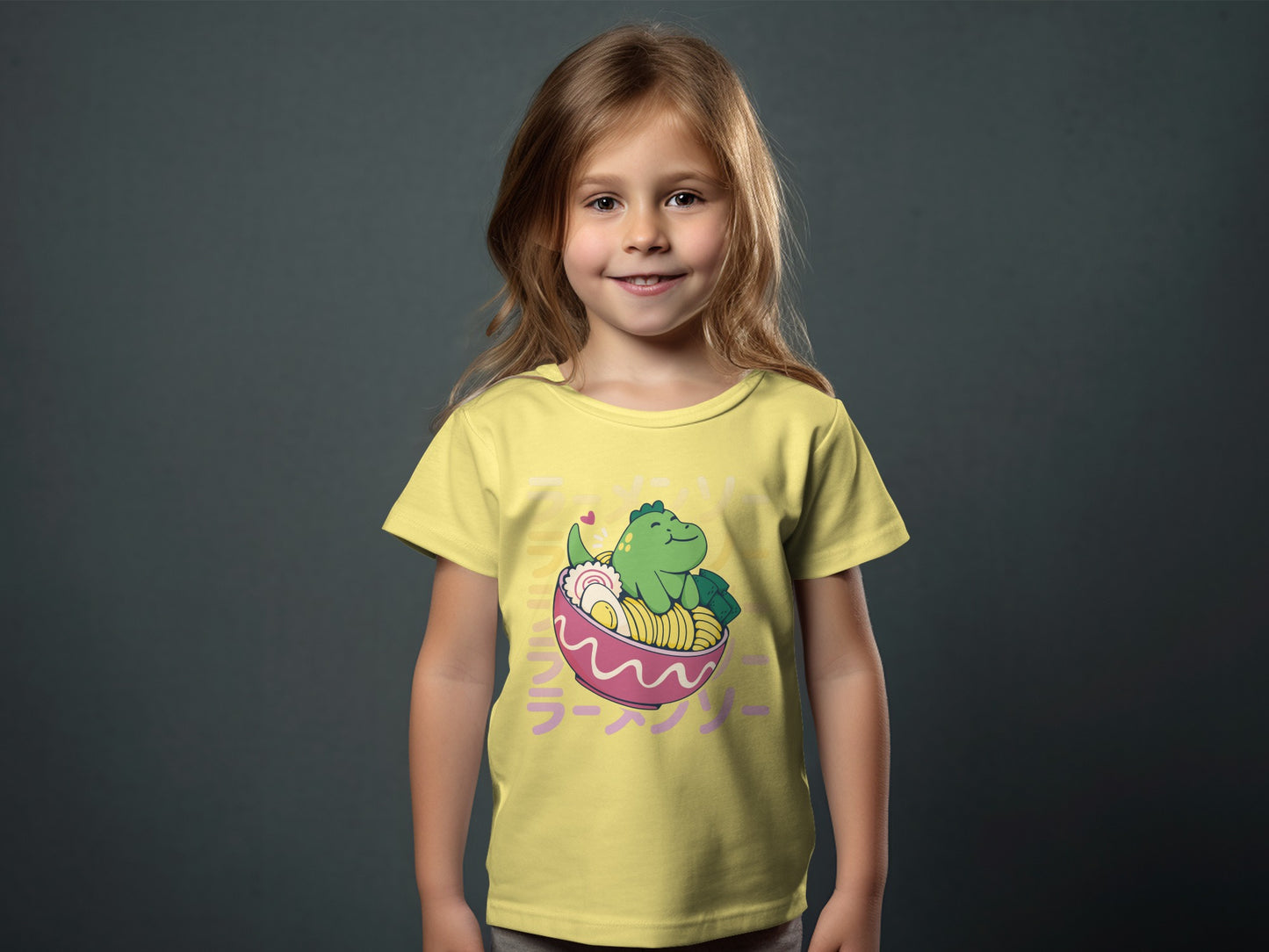Cute Cartoon Dinosaur Eating Ramen Kids Shirt
