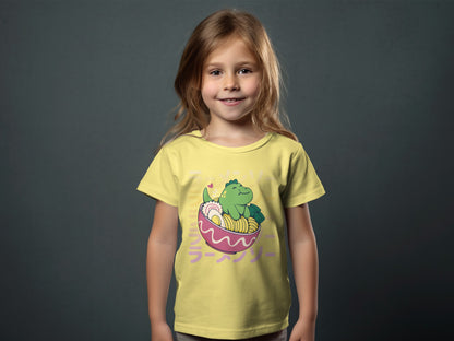 Cute Cartoon Dinosaur Eating Ramen Kids Shirt