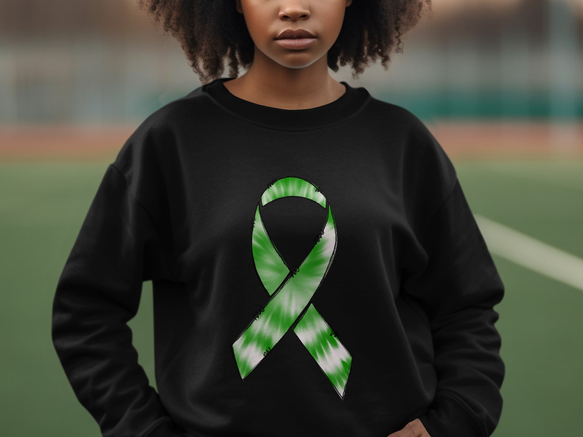Stylish black sweatshirt with green awareness ribbon