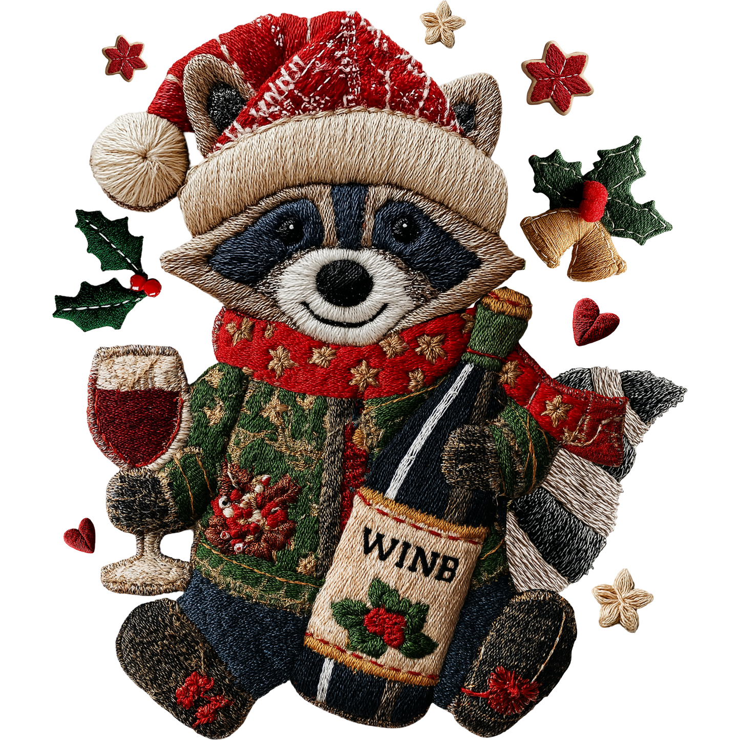 Christmas Raccoon T-Shirt, Wine Lover Gift, Holiday Season Tee, Cute Animal Shirt, Festive Design, Holiday Party, DTF Transfer Ready