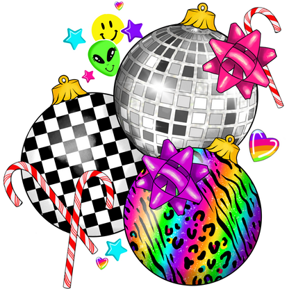 Festive Disco and Candy Cane Check Leopard Ornaments