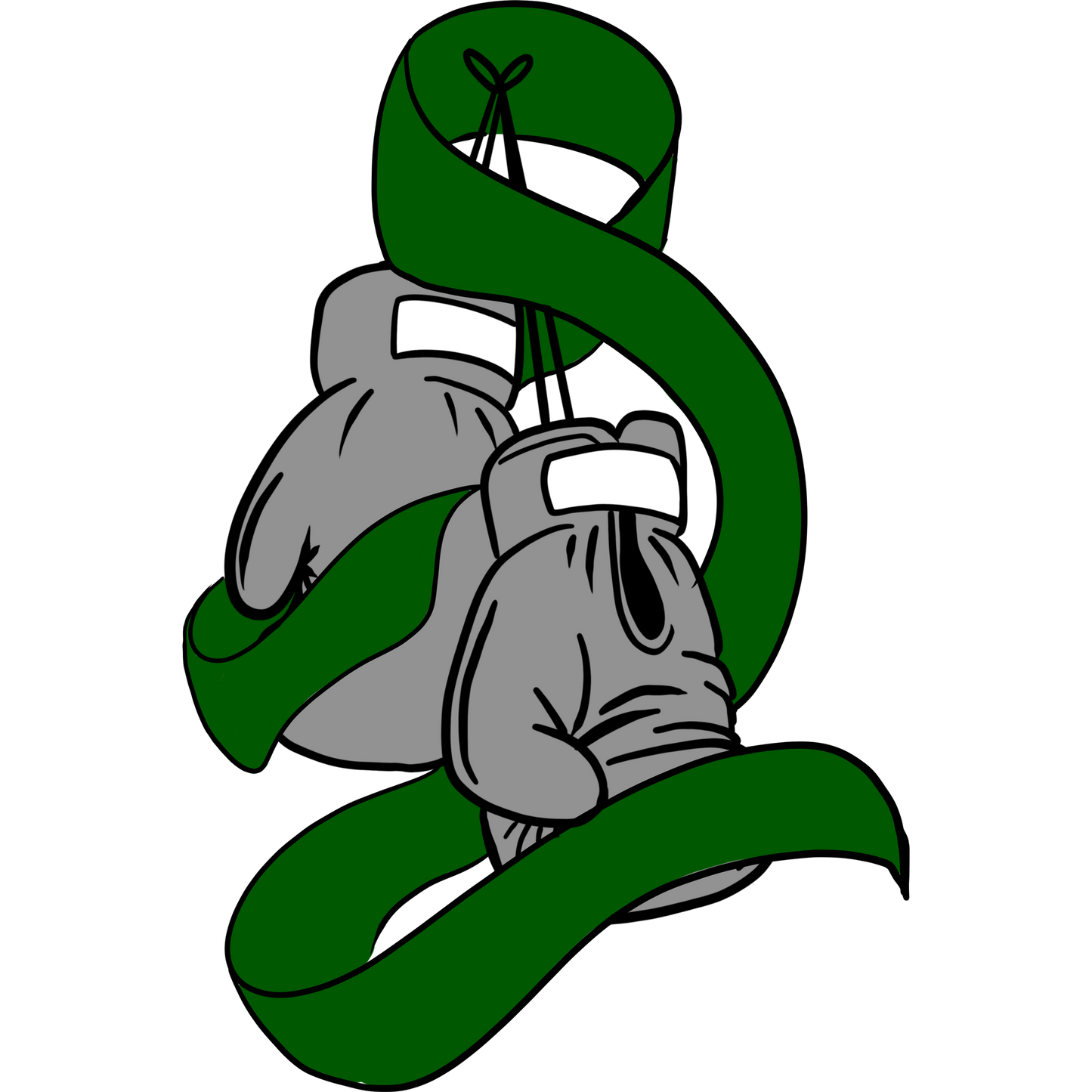Pair of Gray Boxing Gloves with Green Ribbon Design