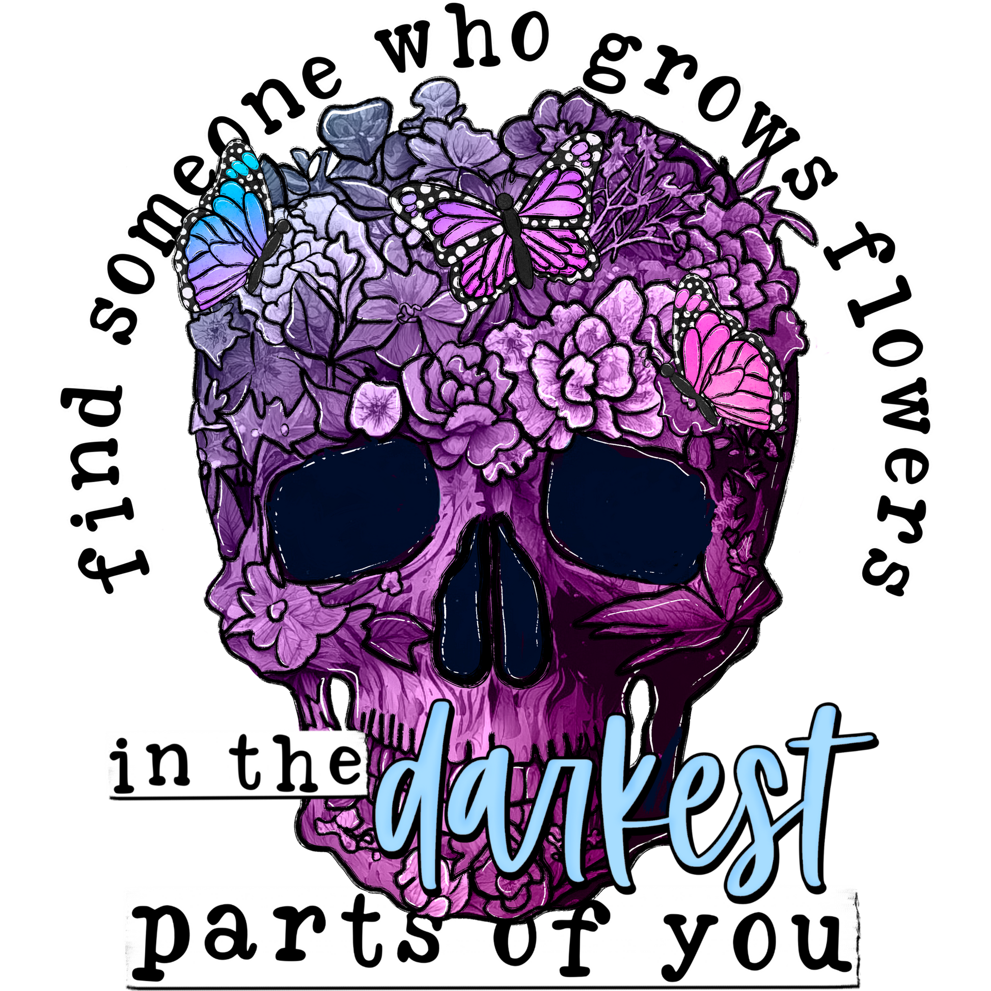 Purple Skull with Flowers and Butterflies product
