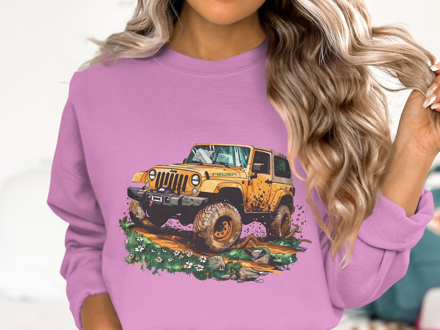 Vibrant Yellow Jeep Graphic Sweatshirt for Off-Road Enthusiasts