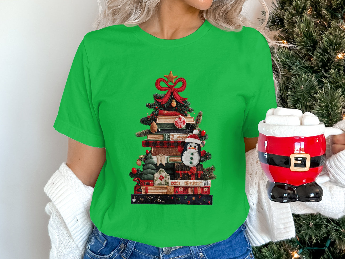 Festive Christmas Books and Snowman Graphic Tee