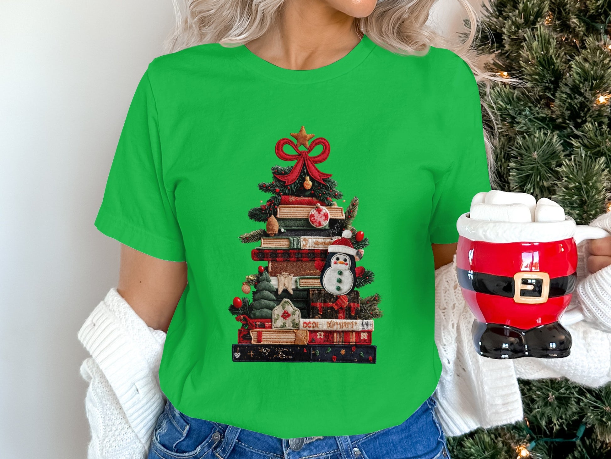 Festive Christmas Books and Snowman Graphic Tee