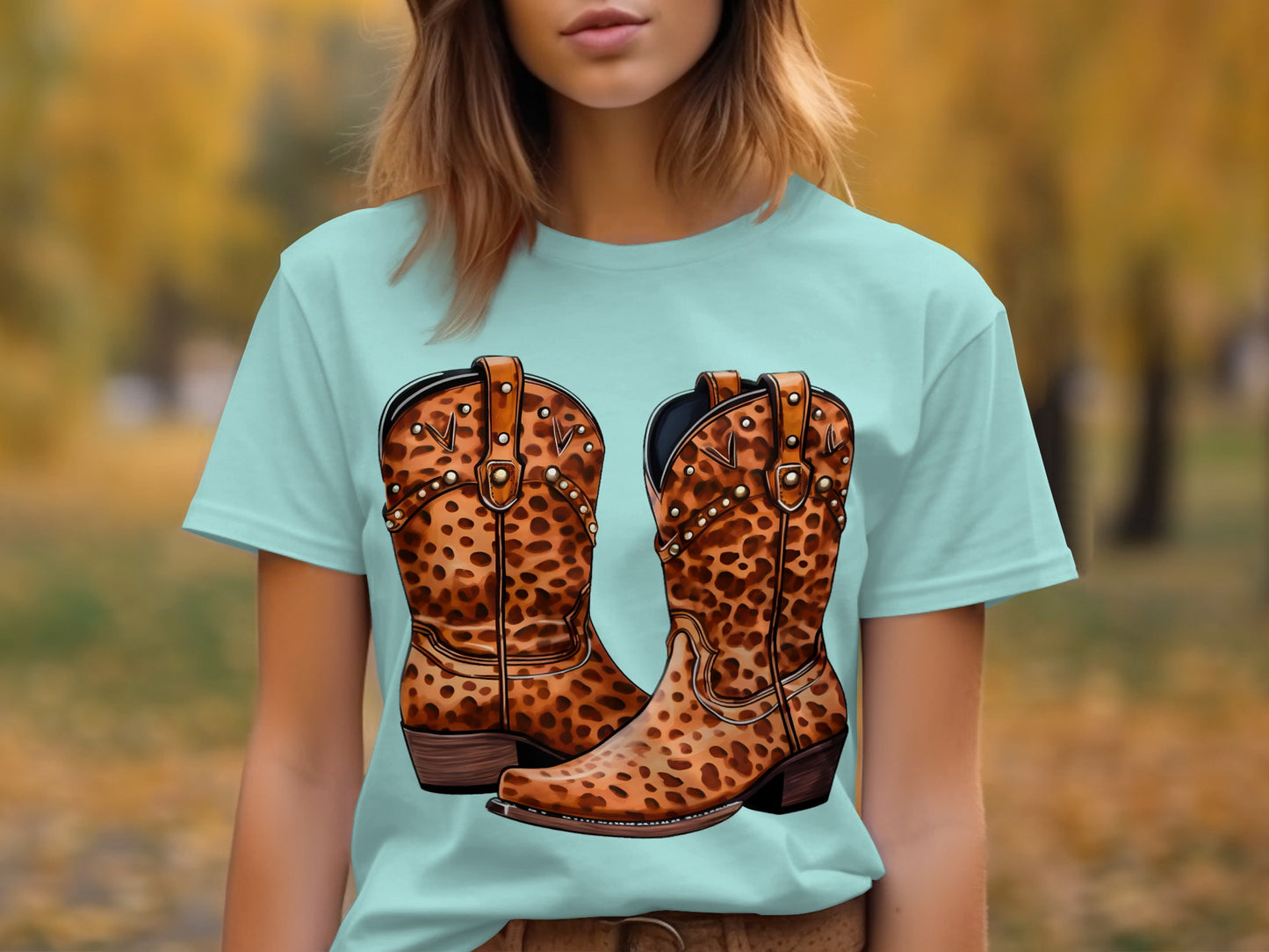 Stylish Leopard Print Cowboy Boots Graphic T-Shirt