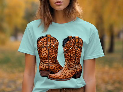 Stylish Leopard Print Cowboy Boots Graphic T-Shirt