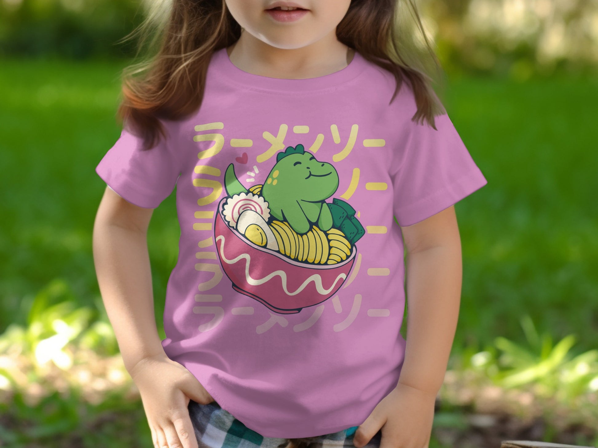 Cute Dinosaur Eating Ramen T-Shirt for Kids