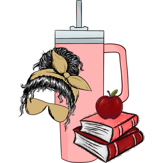 Teacher Life Tumbler with Glasses and Books Design
