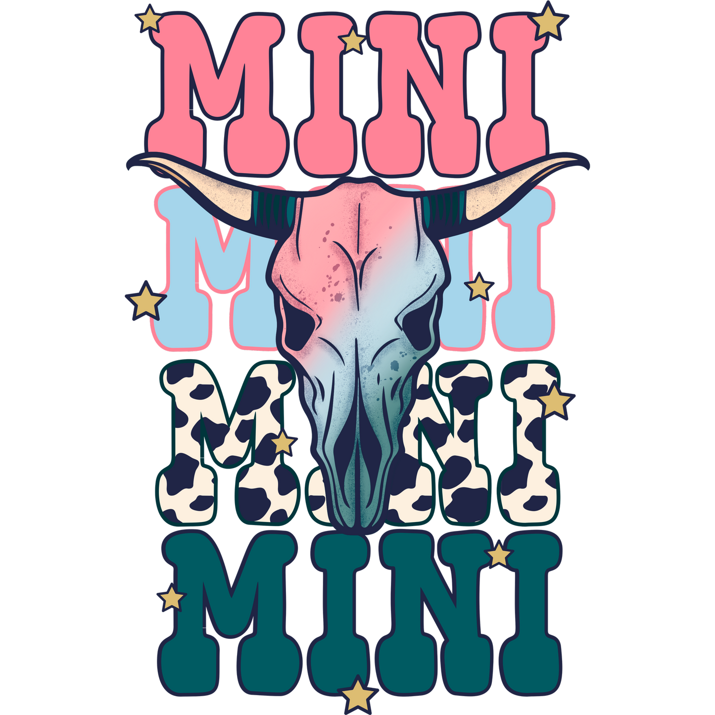 Mini Colorful Bull Skull Artwork with Stars Product