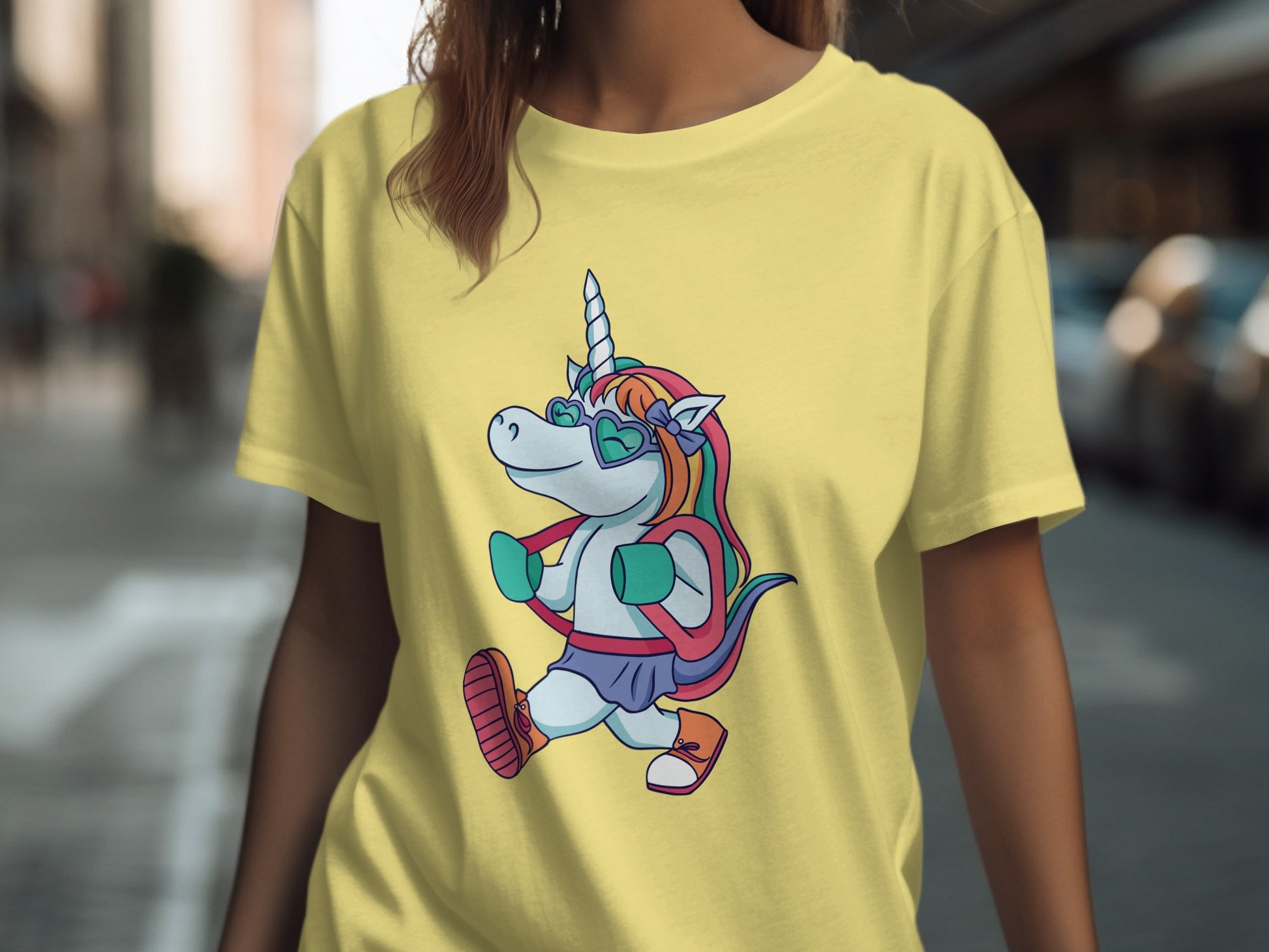 Cute Colorful Walking Unicorn Graphic T-Shirt