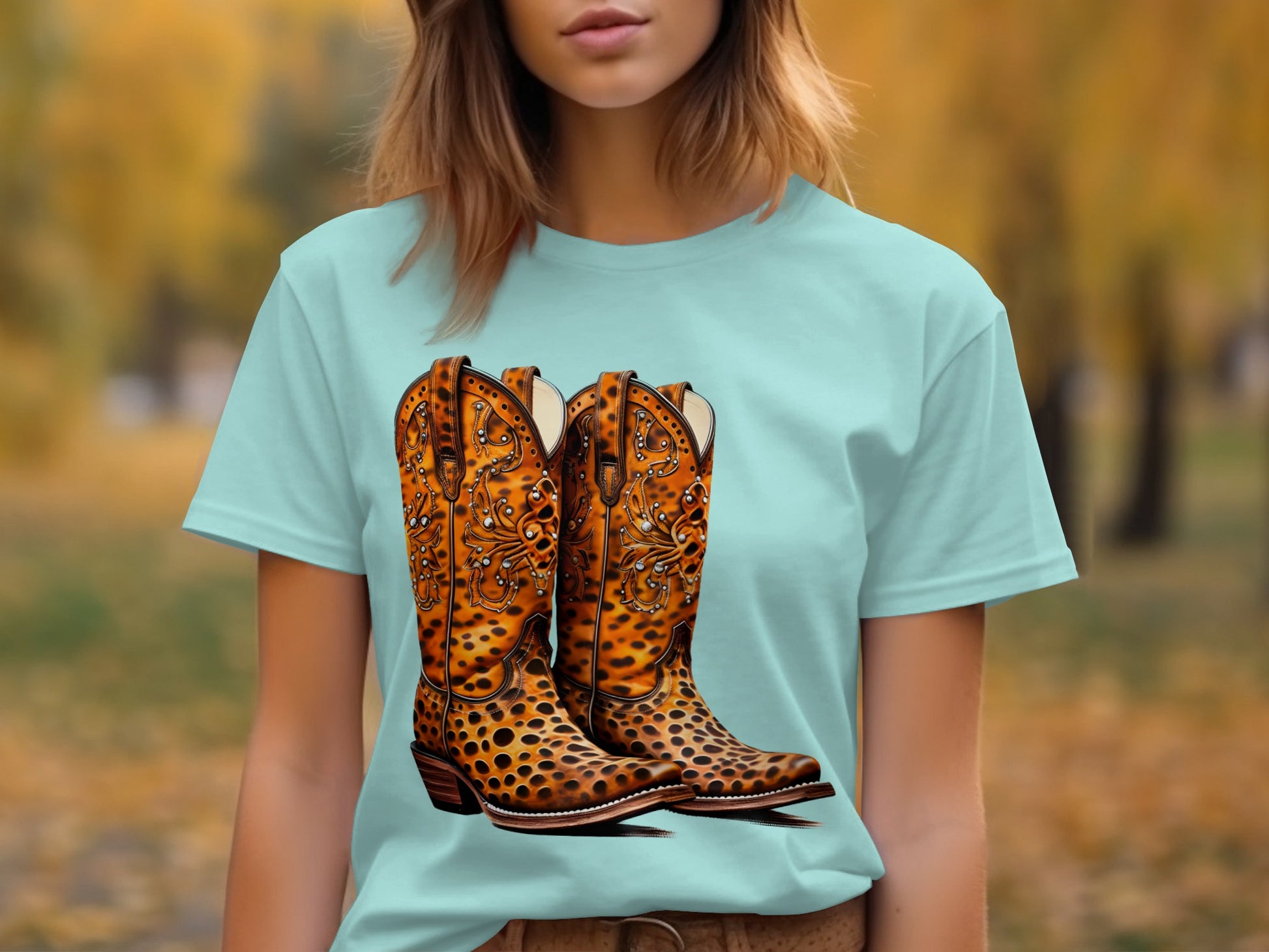 Stylish Leopard Print Cowboy Boots Graphic T-Shirt