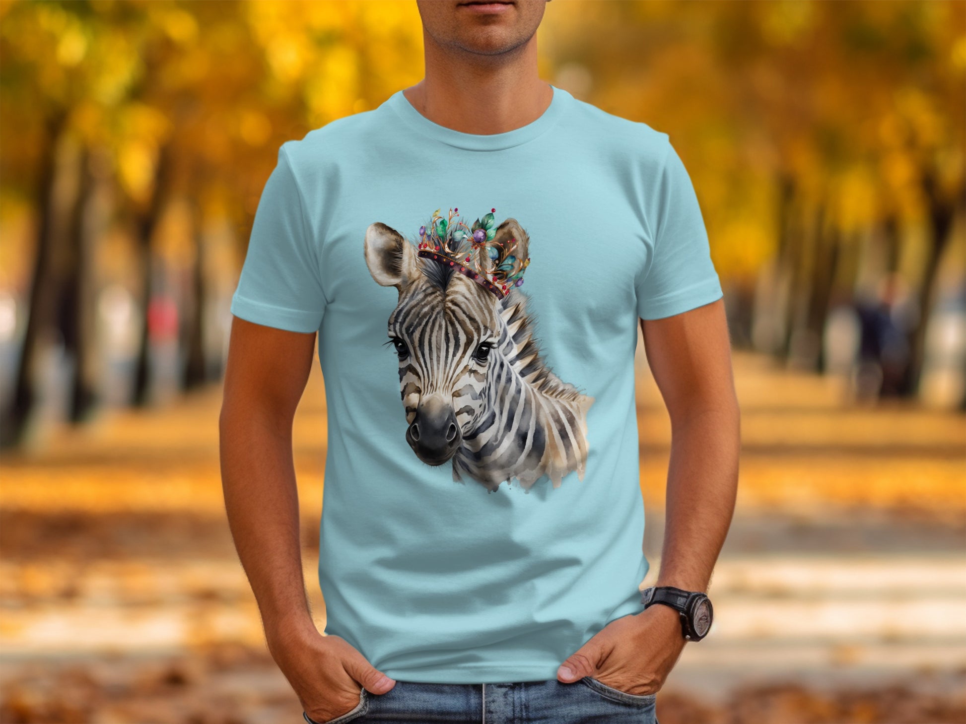 Stylish Tee Featuring Detailed Zebra Head with Flowers