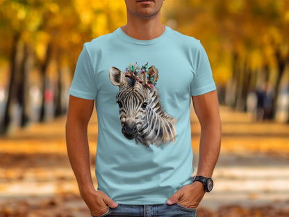 Stylish Tee Featuring Detailed Zebra Head with Flowers