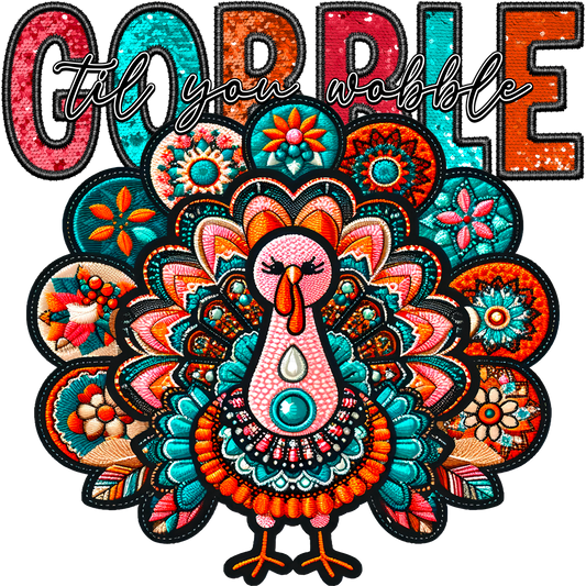 Colorful Gobble Til You Wobble Thanksgiving Decor