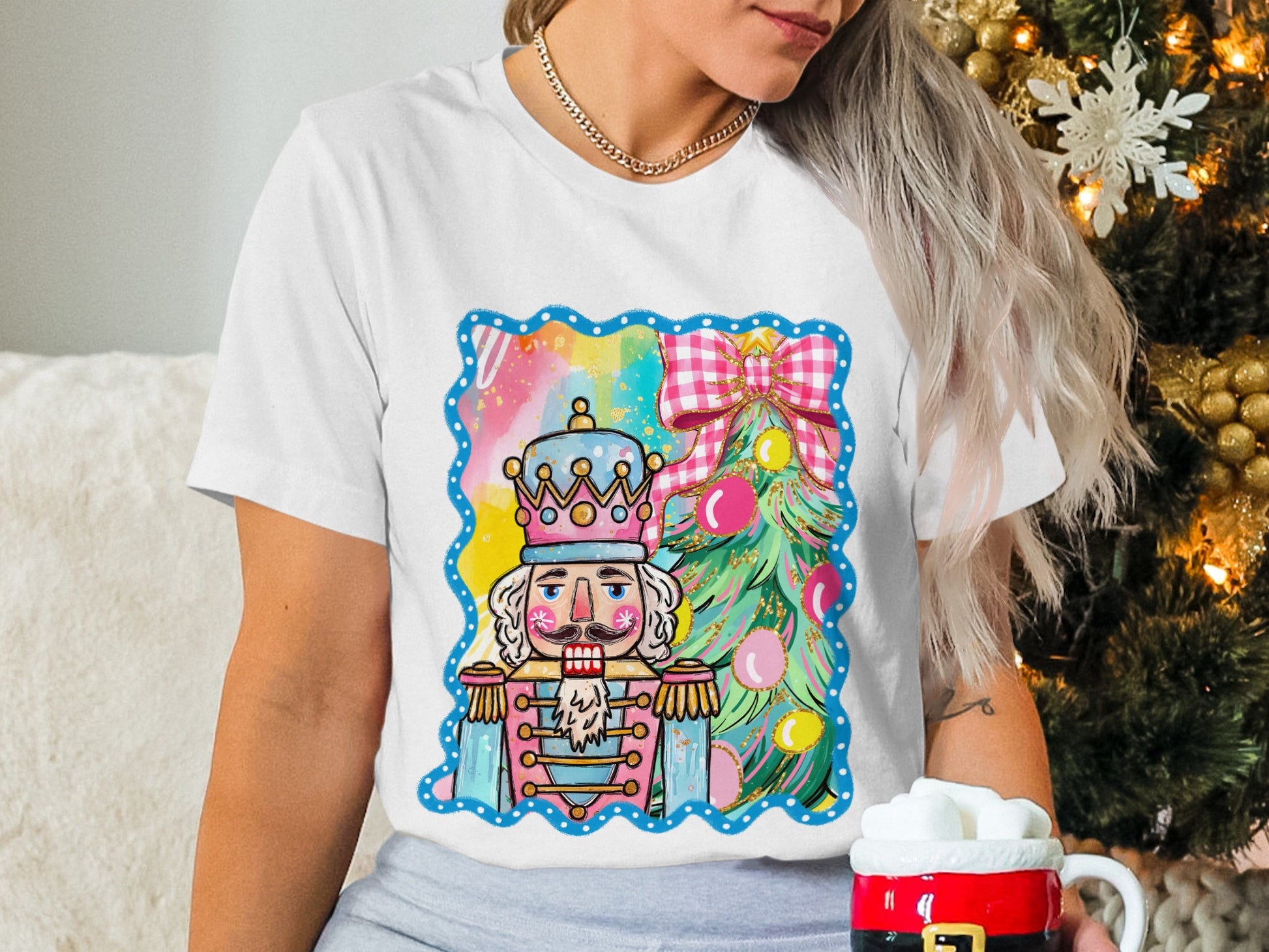 Festive Nutcracker and Tree Graphic Tee for Holiday Cheer